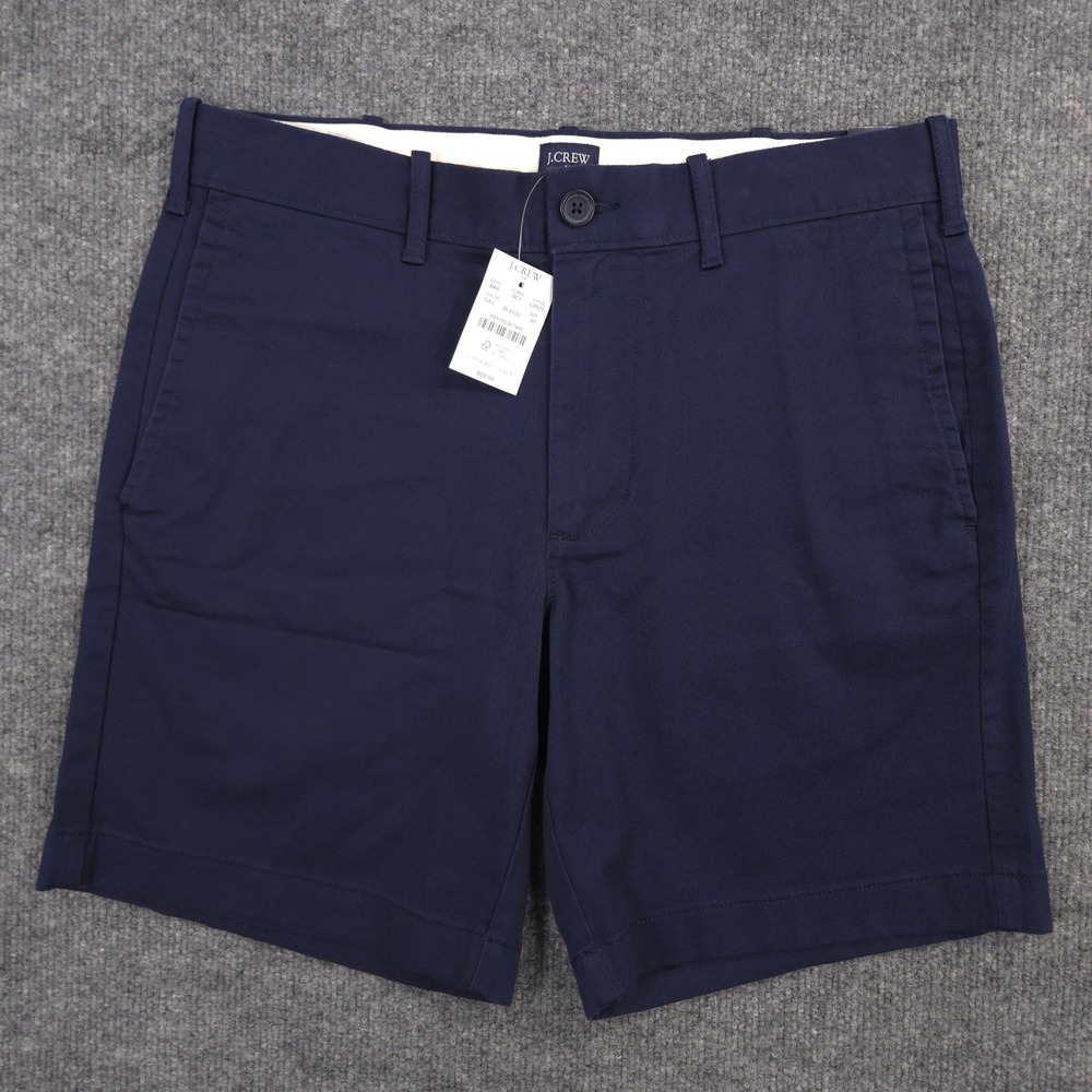 J Crew Flex Chino Shorts Mens 30 Navy Blue Stretch Twill 7" Inseam Preppy NEW
